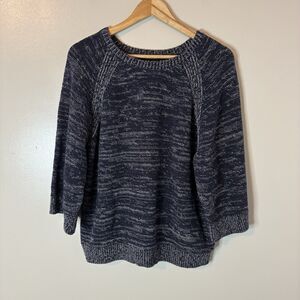 Massimo Dutti Womens Sweater Navy Blue Heathered 3/4 Sleeve Open Back Sz…